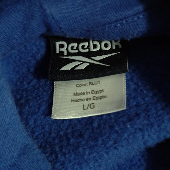 Reebok Men's Size L Hoodie Pullover Blue/White Identity Fleece Cotton Sweatshirt - Picture 11 of 14